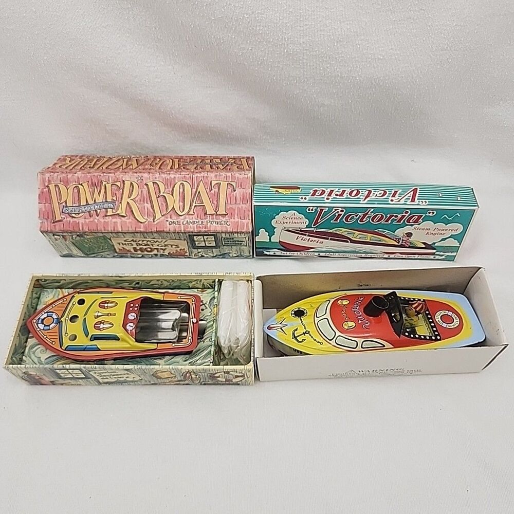 Boat 2 Steam Powered Tin Toy 1996 Schylling Victoria, Authentic Miss Behavin